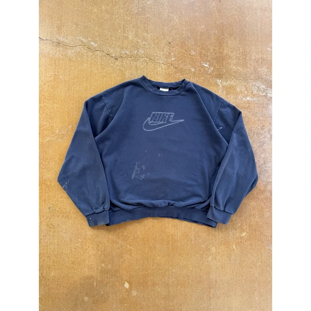 Nike 2000s Faded Painters Crewneck Sweater Big Swoosh Embroidered Y2K (L)